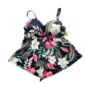 Lane Bryant Tropical Floral Swimdress 44D NWT Tummy Control Swimwear